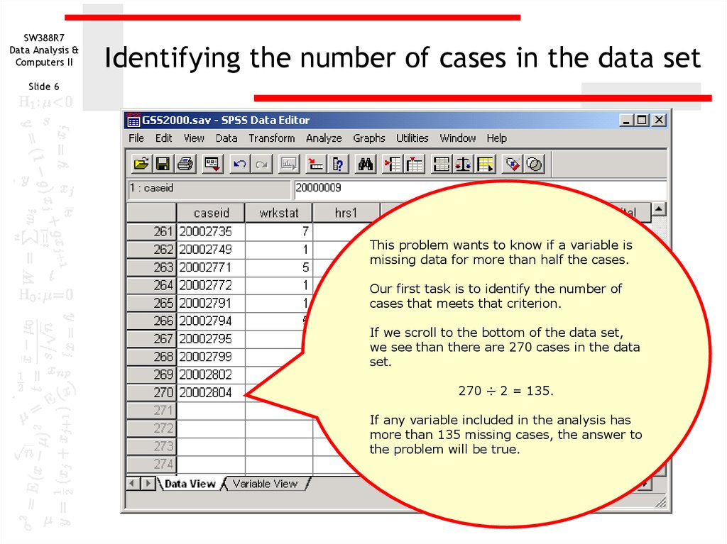 Identifying the number of cases in the data set