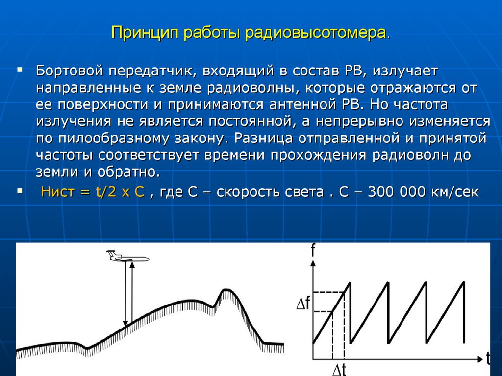 Наибольшие и наименьшие высоты. Принцип работы радиовысотомера самолета. Принцип действия радиовысотомера. Принцип работы высотомера. Сигнал радиовысотомера.