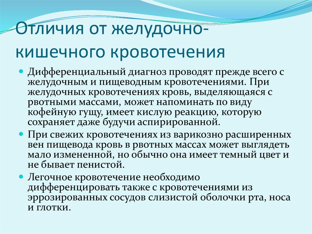 Виды желудочного кровотечения. Дифференциальная диагностика пищеводного кровотечения. Дифференциальная диагностика желудочно-кишечных кровотечений. Желудочное и кишечное кровотечение отличие. Дифференциальный диагноз желудочно-кишечного кровотечения.