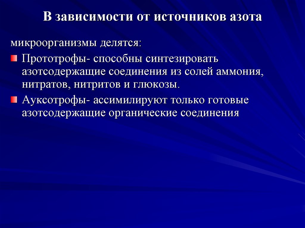 В зависимости от источников. ПРОТОТРОФЫ это микробиология. АУКСОТРОФЫ. Протрофы и аууксотрофы. Источники азота для микроорганизмов.