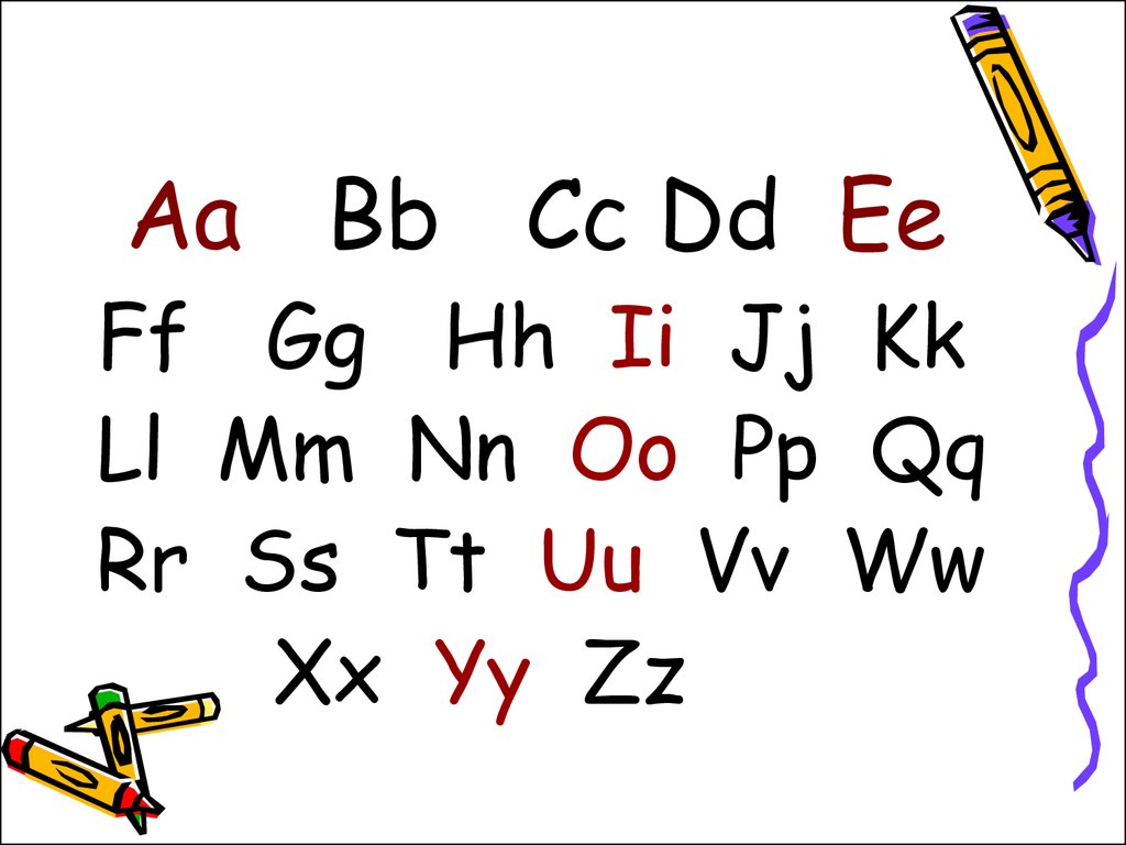 Alphabet. 26 letters: 6 vowels, 20 consonants ...