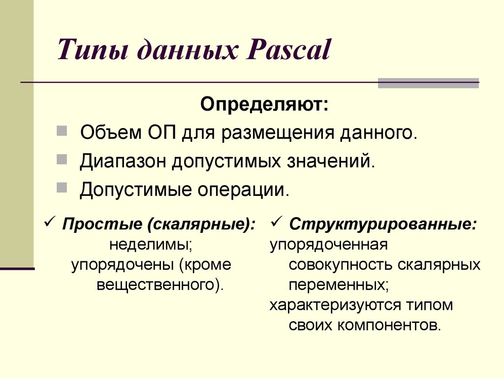 Язык программирования pascal типы данных