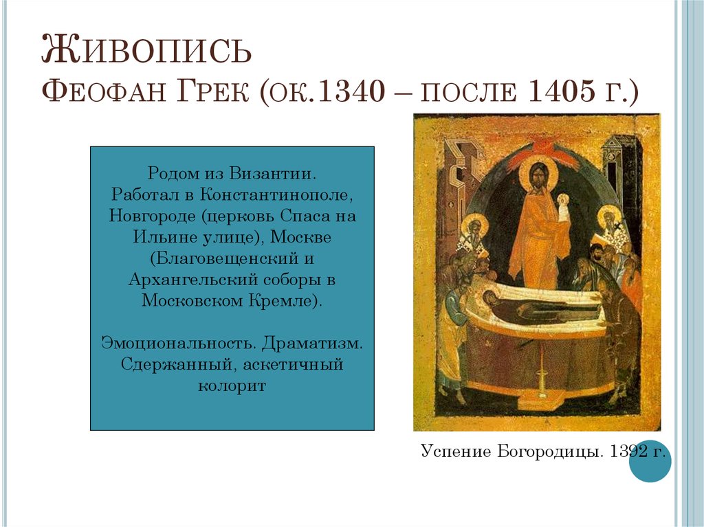 Феофан Грек работы в Константинополе. Феофан Грек Архангельский собор. Картины Феофана Грека в Византии. Особенности живописи Феофана Грека.