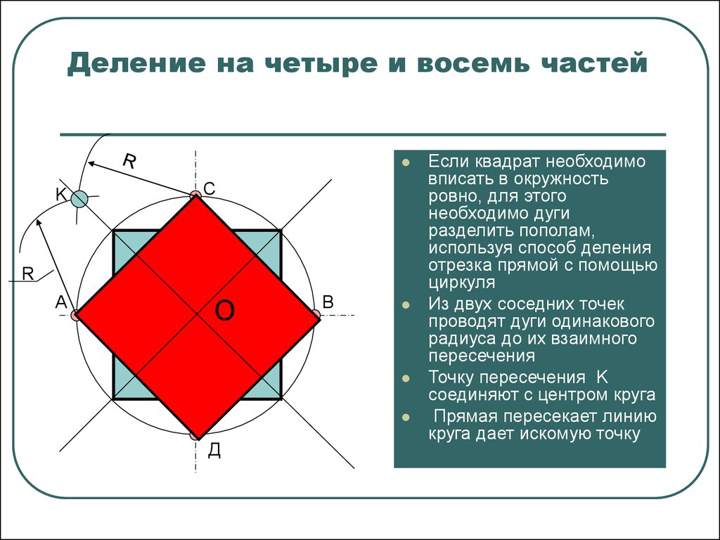 Поделить окружность на 8