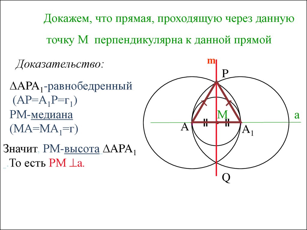 Перпендикулярные прямые точка лежит на прямой. Перпендикуляр построение циркулем. Задача на построение перпендикулярных прямых. Построение прямой. Построение перпендикулярных прямых доказательство.