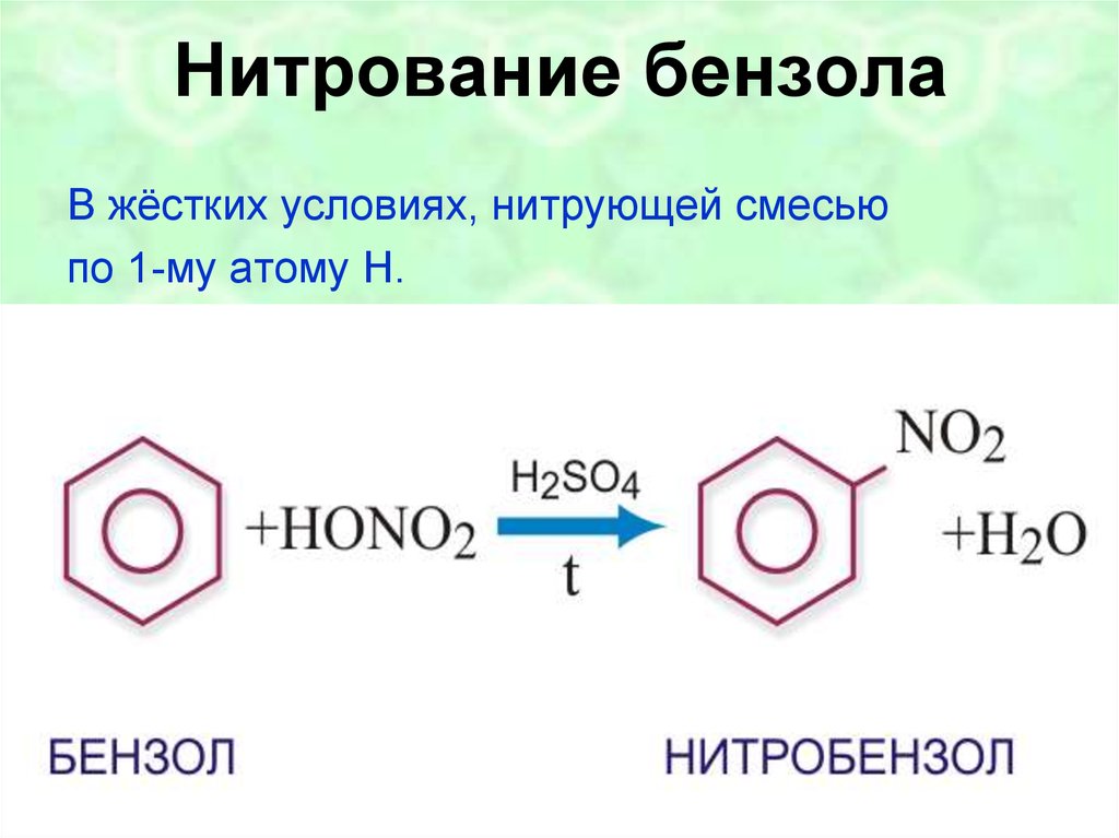 Бензол реагирует с азотной кислотой