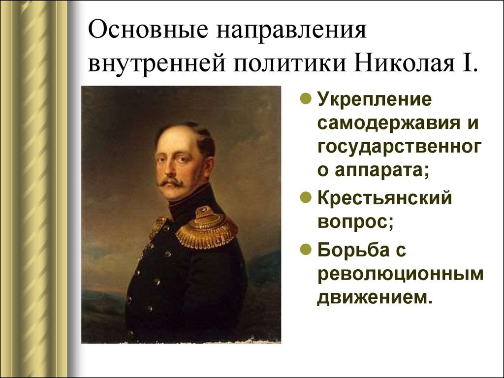 Укрепление самодержавия. Николай i Павлович 1825-1855. • Николай i (1796—1855) — Император Всероссийский. Внутренняя политика Николая i (1825-1855). Николай первый внутренняя политика.