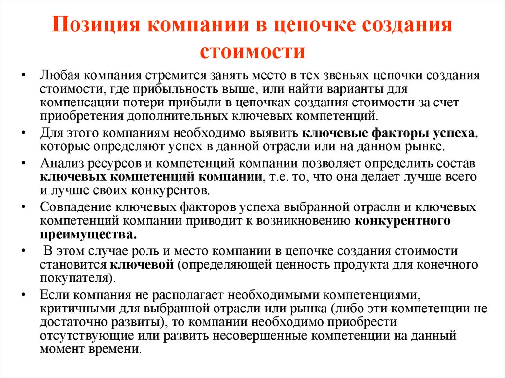 Позиция предприятия. Позиция компании. Позиции в организации. Анализ местоположения предприятия. Цепочка прибыли компании.