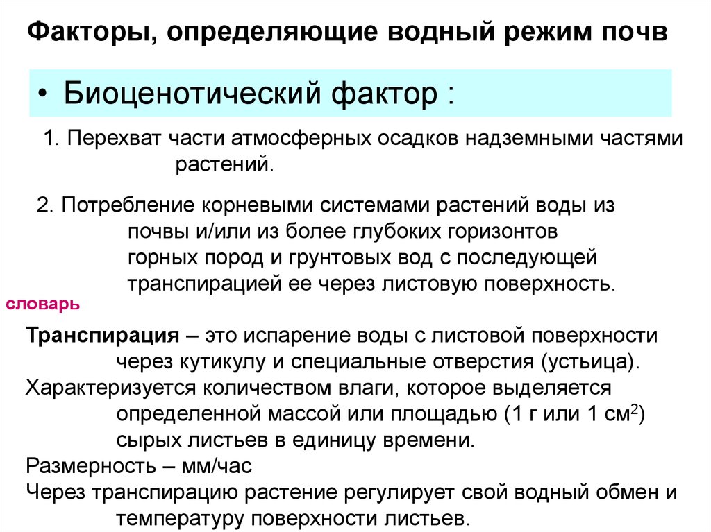 Регулирование режимов почв. Водный режим почв. Типы водного режима почв. Перечислите факторы определяющие Водный режим почв. Водный режим почвы кратко.