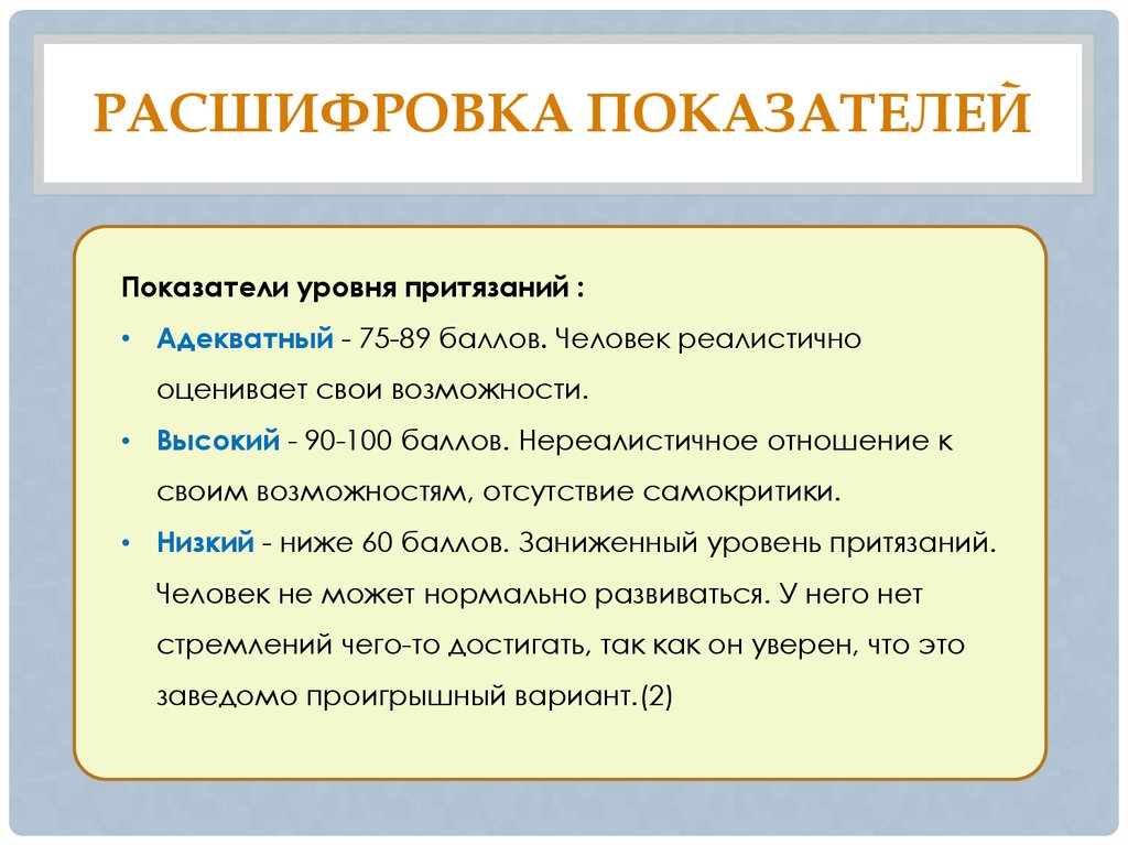 Адекватные притязания. Нереалистично низкий уровень притязаний. Высокий критерий притязаний. Методика Рубинштейна на определение самооценки. Модификация методики Дембо-Рубинштейн для младших школьников.