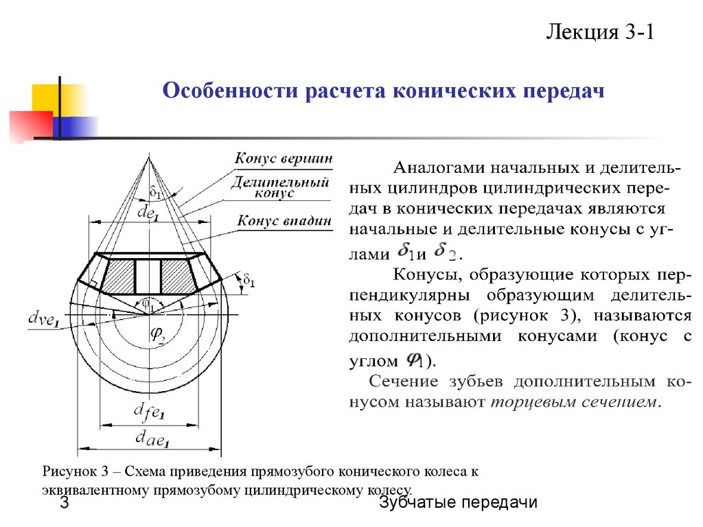 Характеристика передач. Расчет конусной передачи. Расчетная схема конической передачи. Эквивалентное зубчатое колесо для конической передачи. Диаметр делительной эквивалентного колеса для конического колеса.