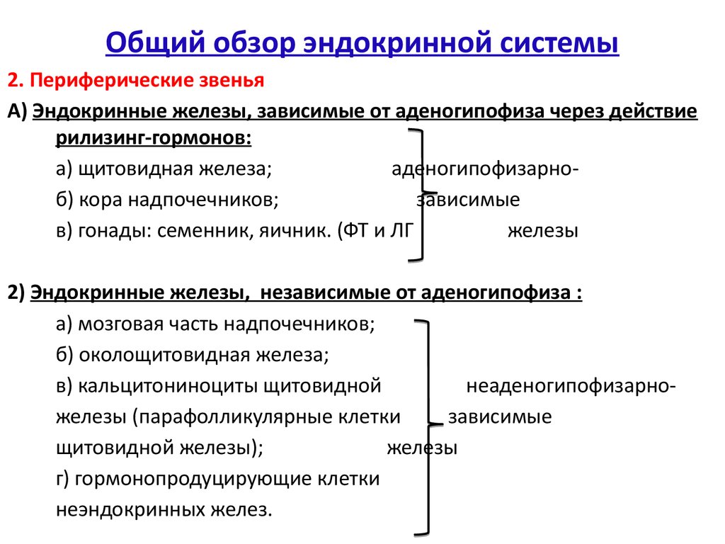 Классификация эндокринных желез