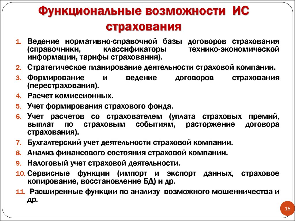 Условия возможностей. Функциональные возможности ИС. Информационные технологии в страховании. Функции страховых организаций. Страхование это возможность.