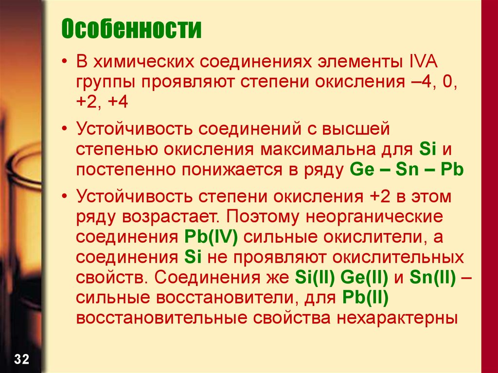 Какие степени окисления проявляет кремний в соединениях. Элементы IVA группы. Общая характеристика элементов IVA-группы. Устойчивость степеней окисления. Элементы 14 группы.