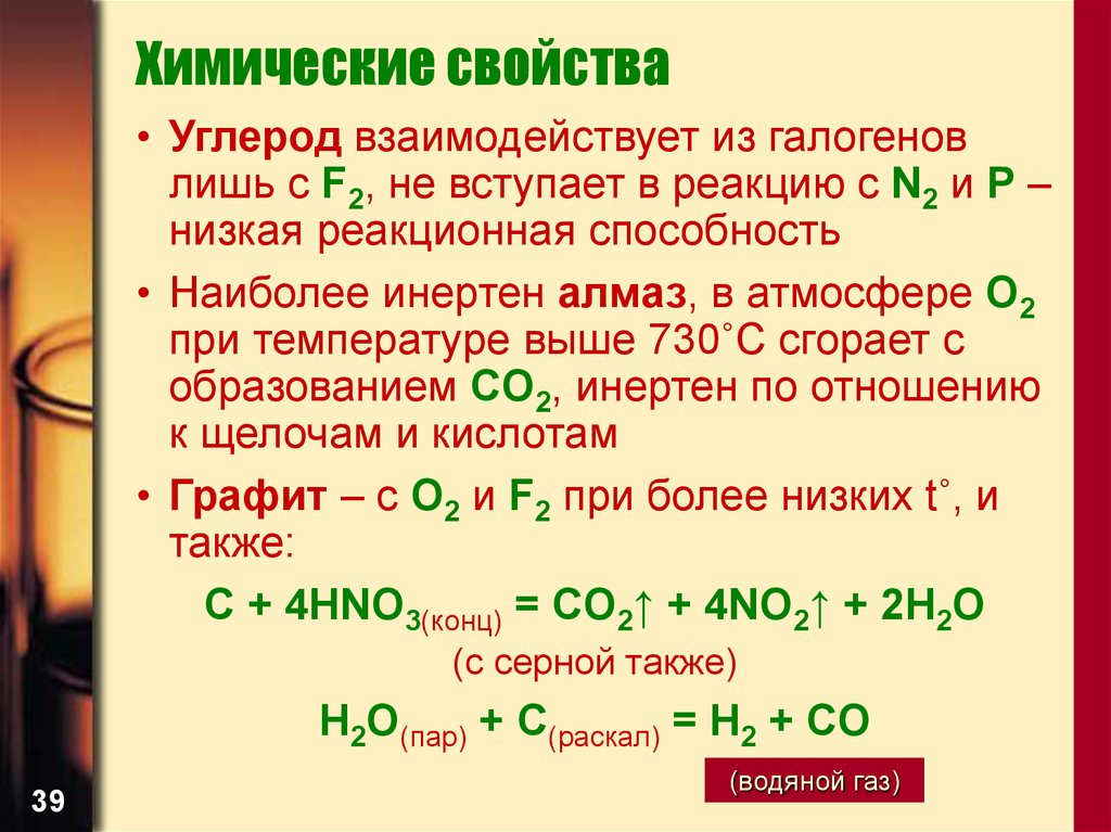 С чем реагирует углерод реакции