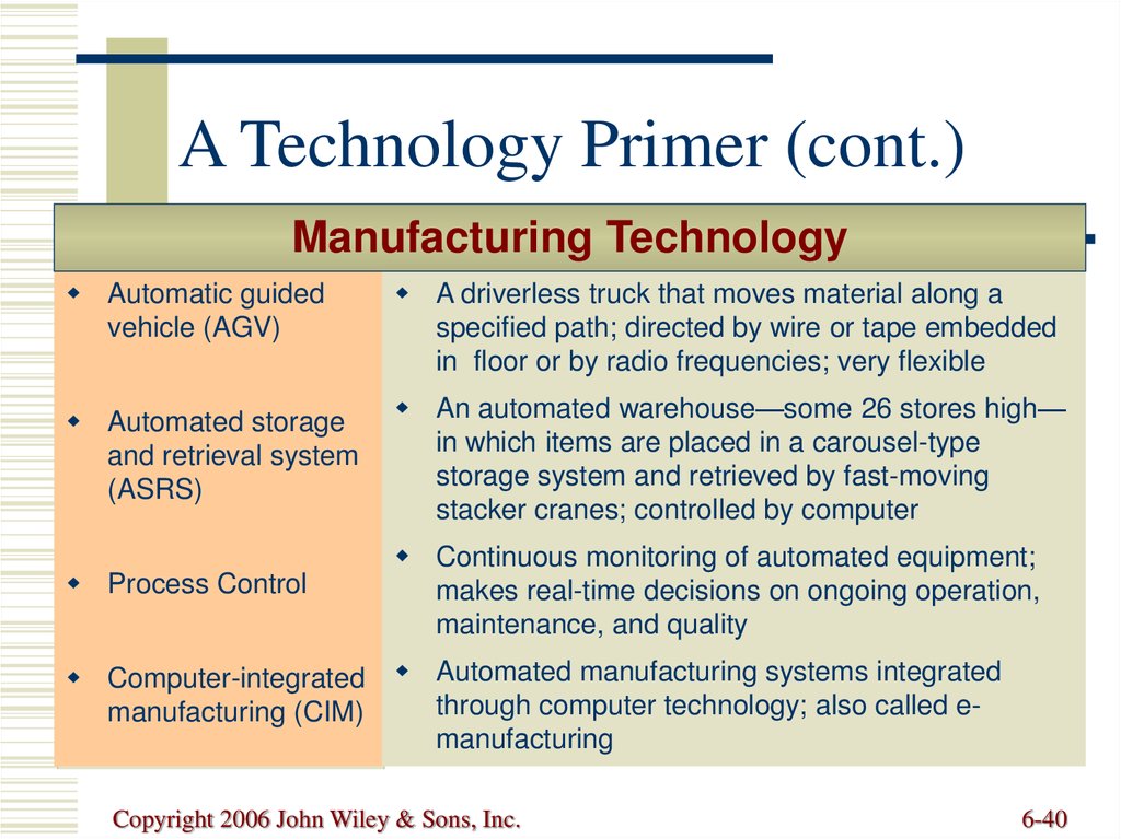 A Technology Primer (cont.)
