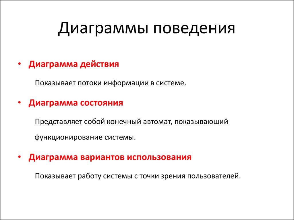 Дайте понятие и характеристику диаграммы поведения системы