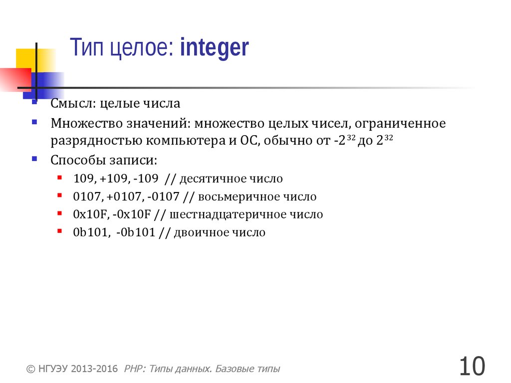 Integer тип данных