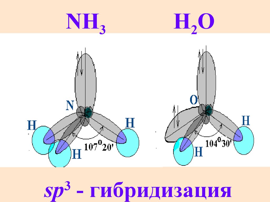 Какой вид гибридизации. Аммиак гибридизация орбиталей. Тип гибридизации в молекуле nh3. Sp3 гибридизация молекулы аммиака. Sp3 гибридизация воды.