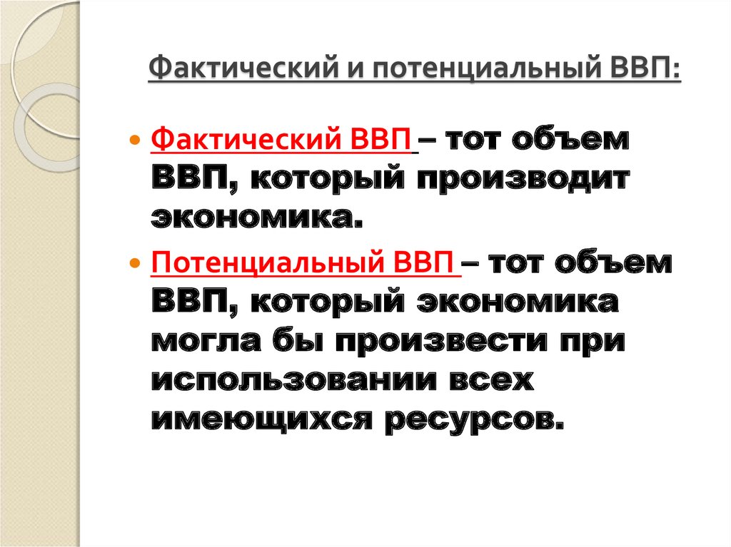 Фактический и потенциальный уровень ввп