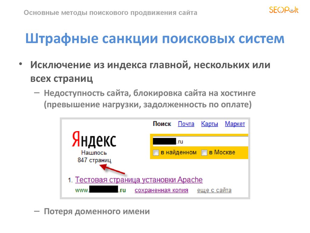 Санкции поисковых систем. Индексирование поисковых систем SEO.