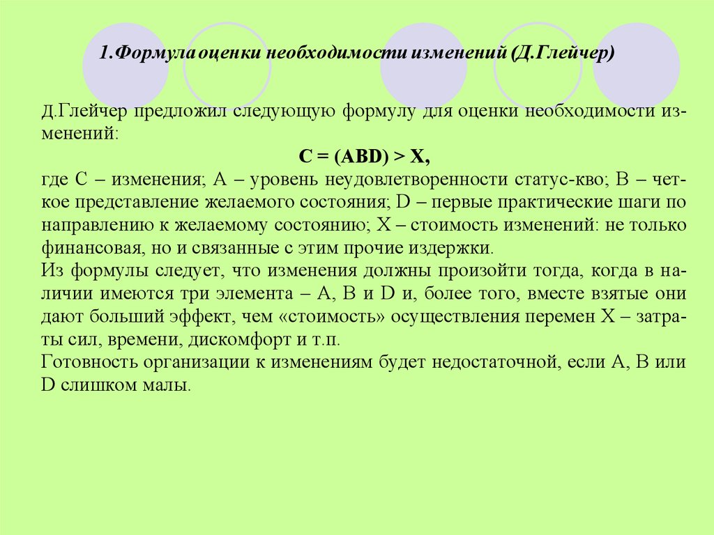 Необходимостью изменений. Формула Глейчера. Формула перемен Глейчера. Формула оценки. Формула изменений Глейчера.