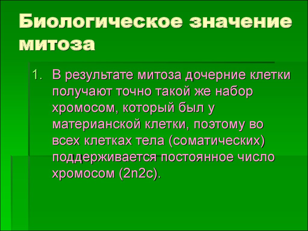 В чем биологическое значение митоза