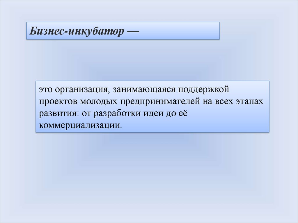 Организация занимающаяся поддержкой проектов молодых предпринимателей на всех этапах развития