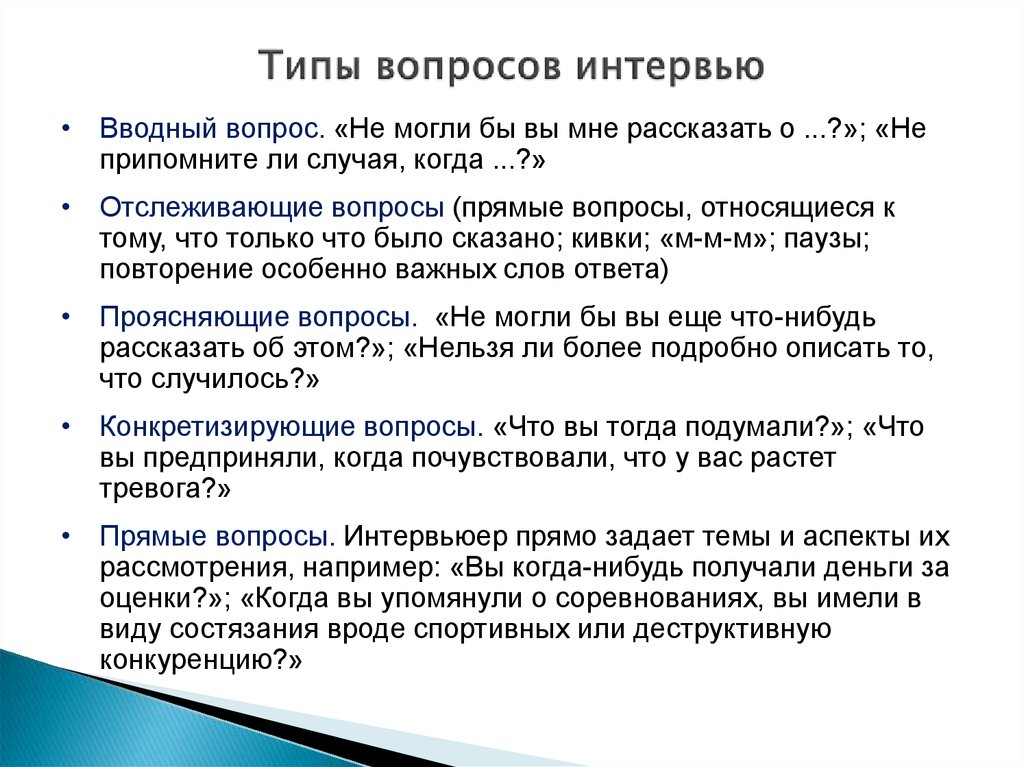 Типы задаваемых вопросов