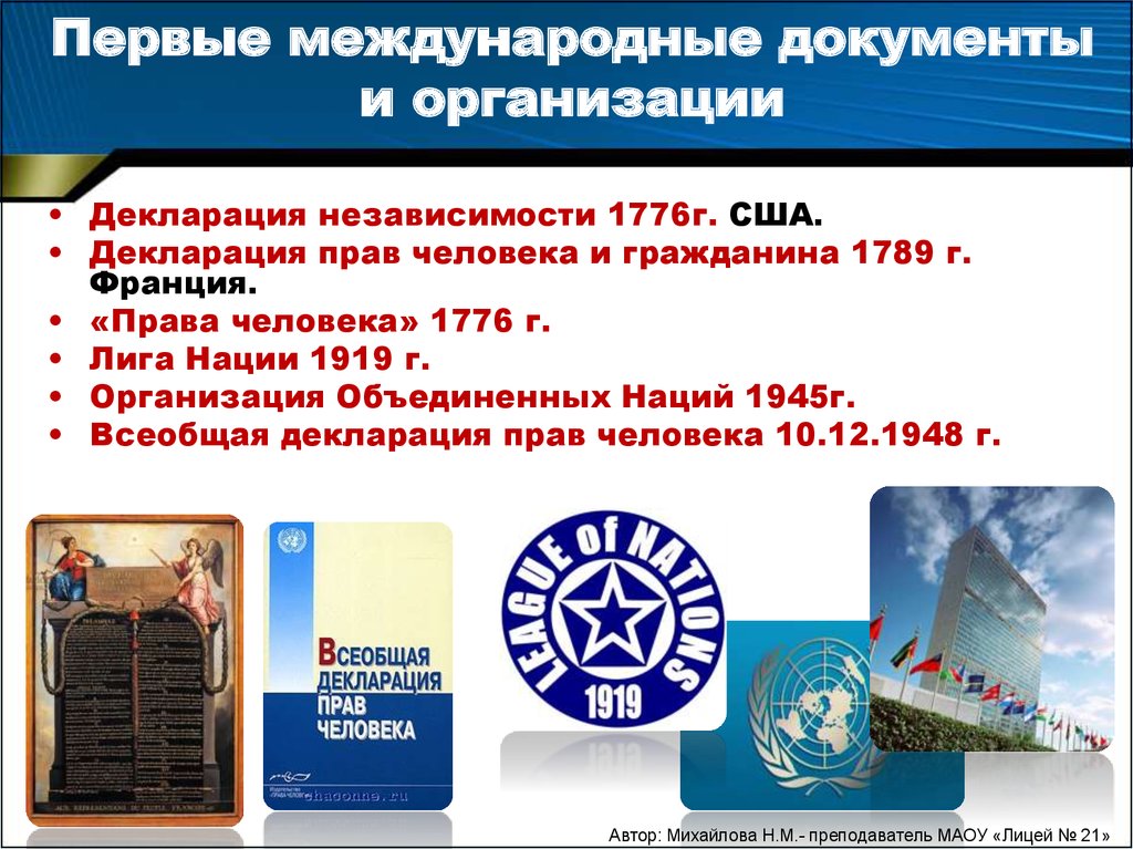 Международное право и международные отношения. Первые международные организации. Документы международных организаций. Международное право прав человека. Международные организации прав человека.