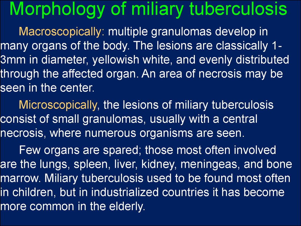 Morphology of miliary tuberculosis