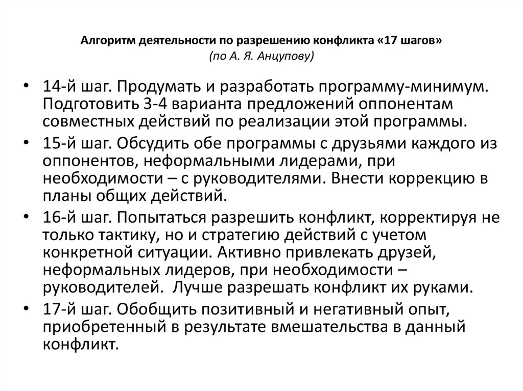 Доклад по теме 17 шагов для разрешения конфликтов