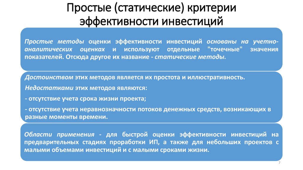 Простые (статические) критерии эффективности инвестиций
