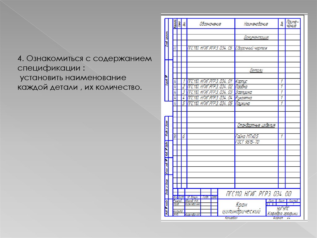 Спецификация машиностроительного чертежа