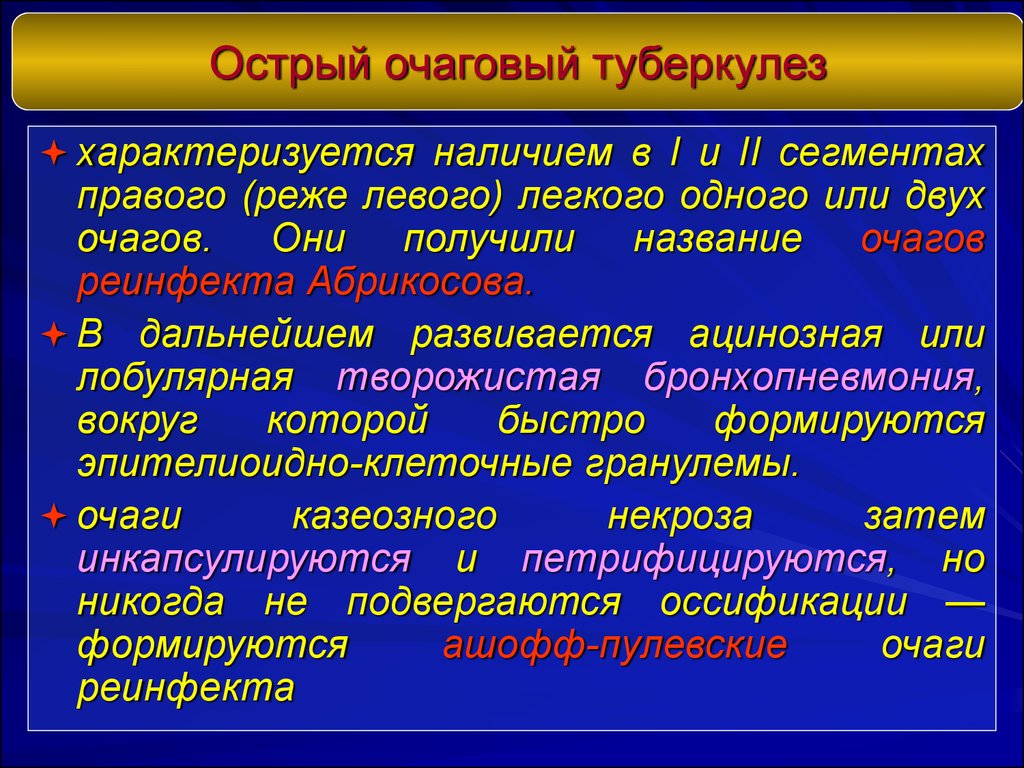 Типы очагов туберкулезной инфекции