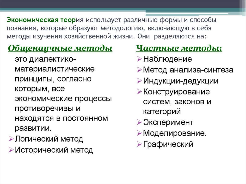 Общенаучные методы экономики. Исторический и логический способы познания. Общенаучные принципы. Материалистические методы. Экономическая теория применяет исторические подходы.