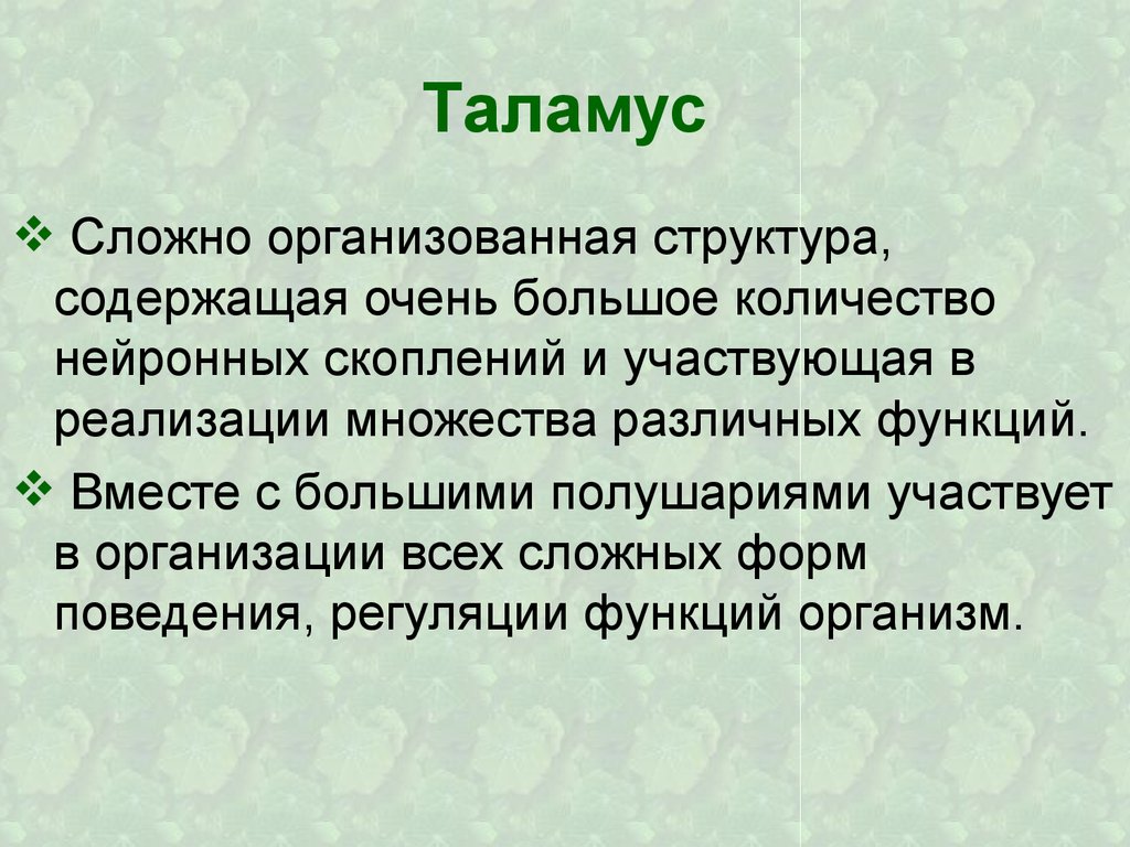 Сложно организованы. Таламус функции кратко. Функции таламуса физиология. Физиология таламуса кратко. Назовите функции таламуса.