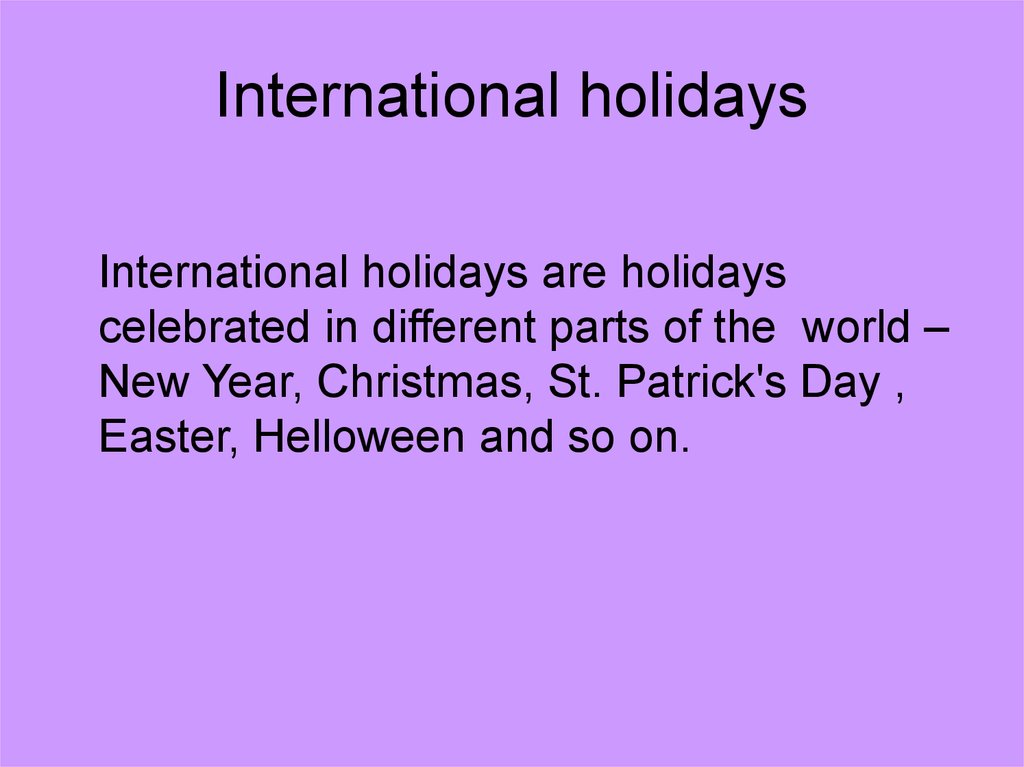 International holidays