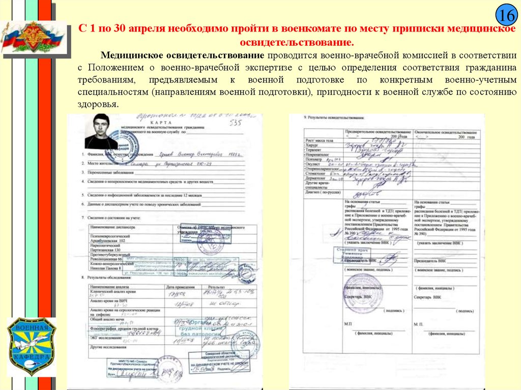 Образец направления на медицинское освидетельствование военнослужащего