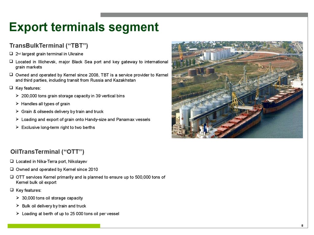 Export terminals segment