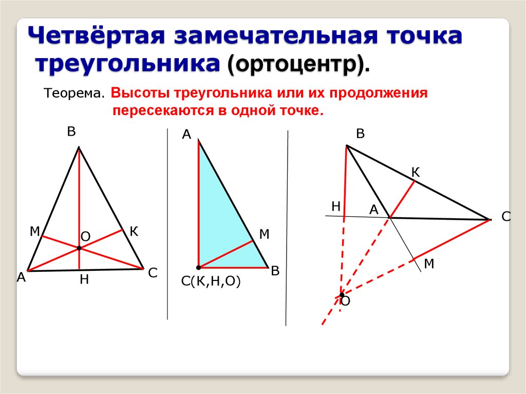 Отношение пересечения высот треугольника. Построение 4 замечательных точек треугольника. 4 Замечательные точки серединный перпендикуляр. Замечательные точки треугольника. Замеча ебьные точки треугольника.