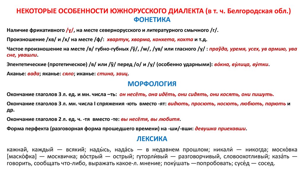 Язык диалект наречие. Южнорусское наречие особенности. Особенности южнорусского диалекта. Характеристика южнорусского диалекта. Особенности диалектов.