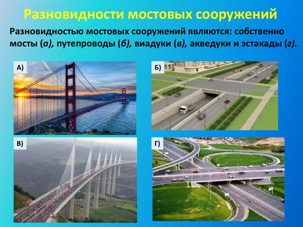 Разновидности мостовых сооружений