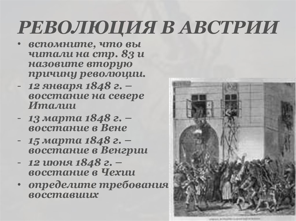 Выпишите в тетрадь причины революции 1848 г в австрийской империи восстановите картину