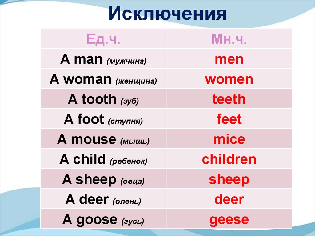 Men of the women перевод. Слова исключения во мн числе в английском. Исключения мн числа сущ в английском. Множественное число в английском исключения. Слова исключения множественного числа в английском языке 3 класс.