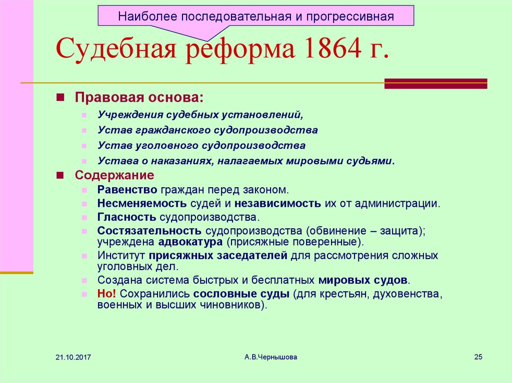Итог судебной реформы 1864 г. Судебная реформа 1864 г содержание.