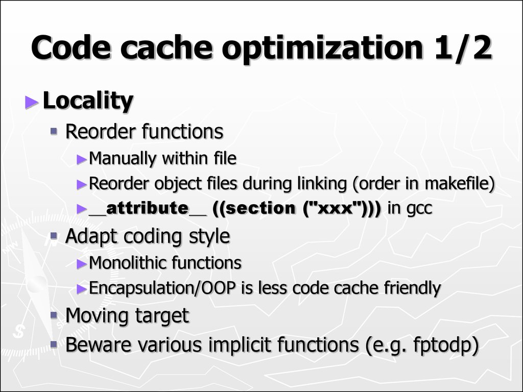Code cache optimization 1/2