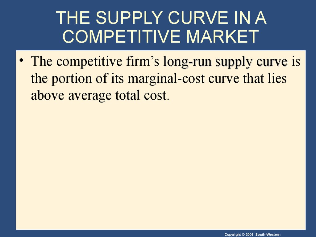 THE SUPPLY CURVE IN A COMPETITIVE MARKET