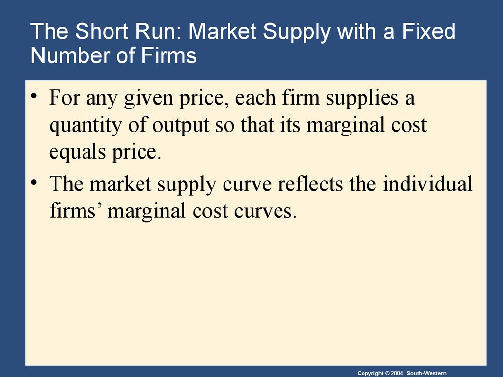 The Short Run: Market Supply with a Fixed Number of Firms
