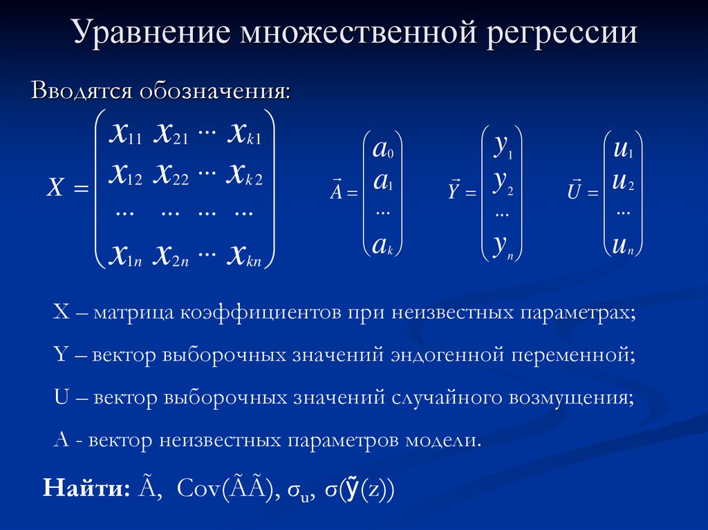 Параметры уравнения регрессии